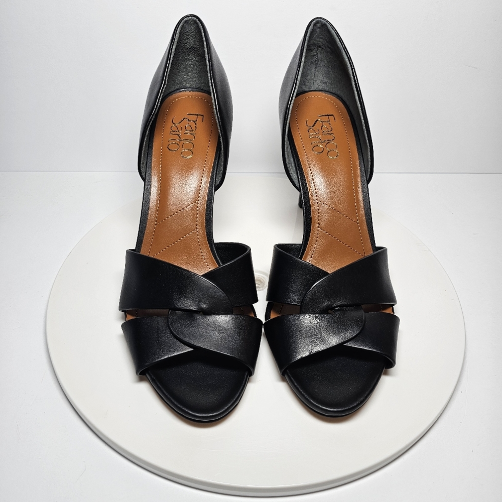 Franco Sarto Black Leather D'Orsay Peep-Toe Heels - Picture 3 of 13